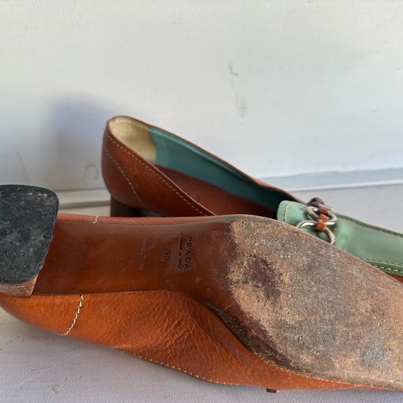 Prada Women's Tan and Green Chain Loafers - Picture 3 of 4